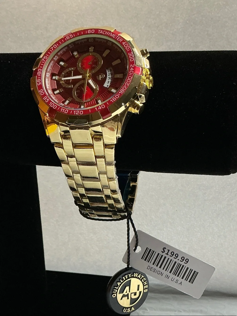 AJ's Gold Tone Watch with Red Dial 48mm